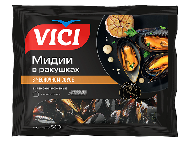 Мидии в ракушках в чесночном соусе