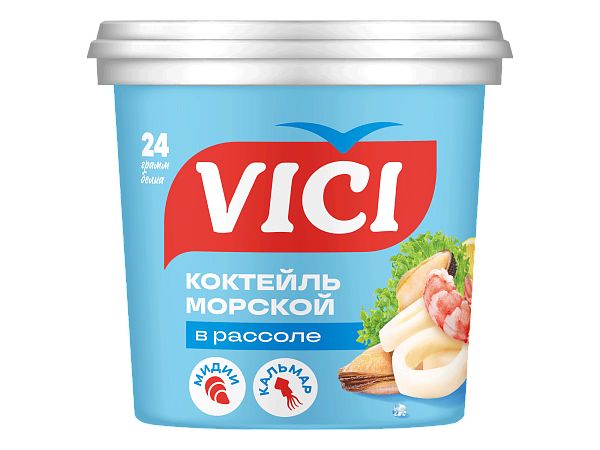 Коктейль из морепродуктов «Морской» с креветками (из сурими) в рассоле