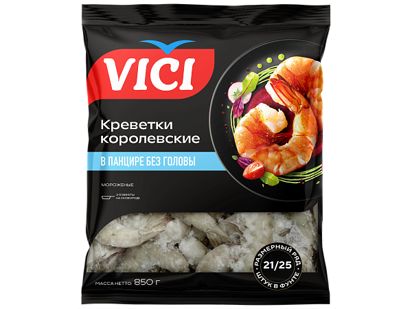 Королевские креветки в панцире без головы сырые 21/25